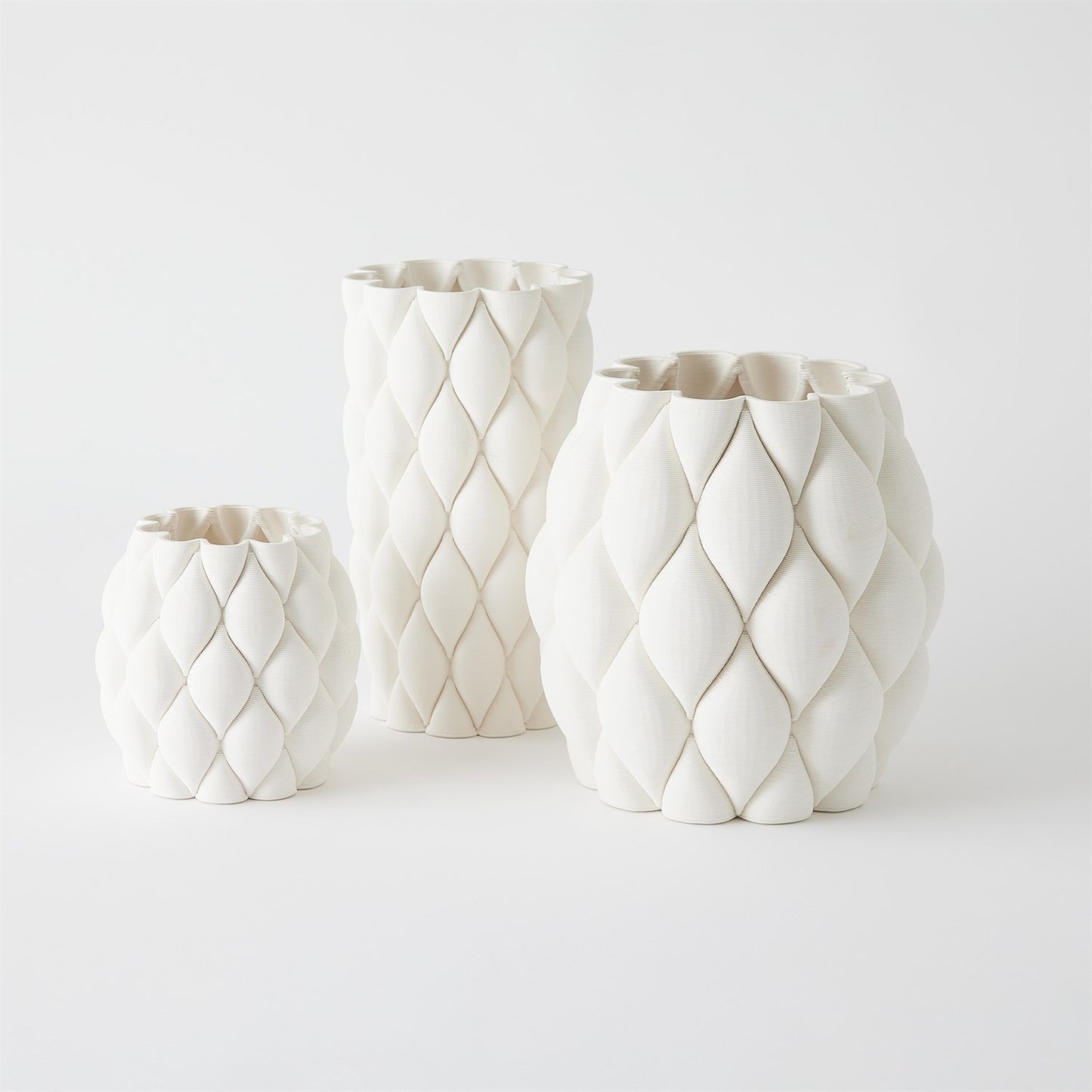 Matte White Pillowed Printed Vase - Small