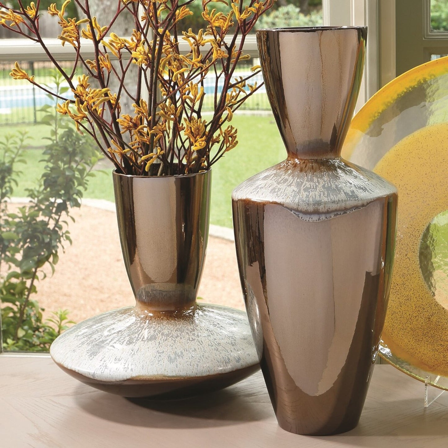 Marta's Tall Bronze Reactive Blue Vase