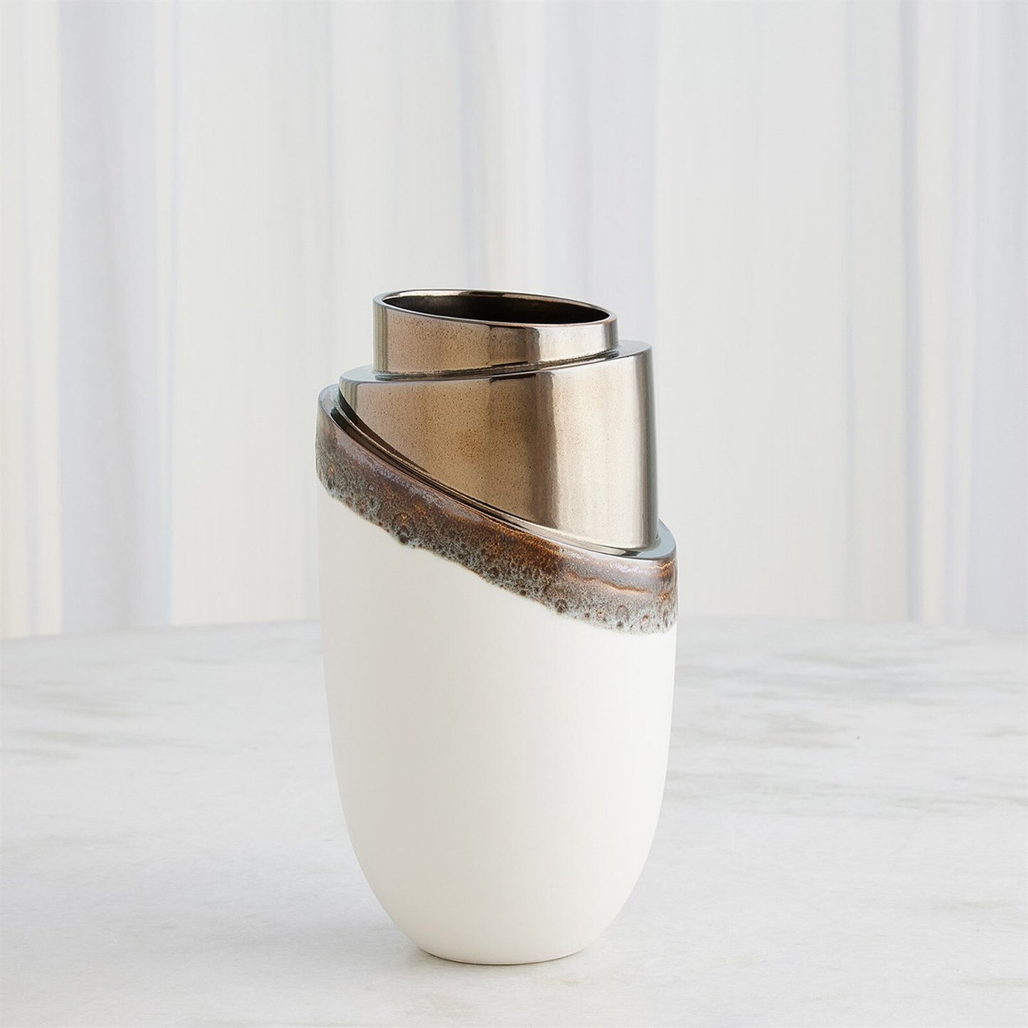 Slant Stack Reactive Bronze Vase - Small