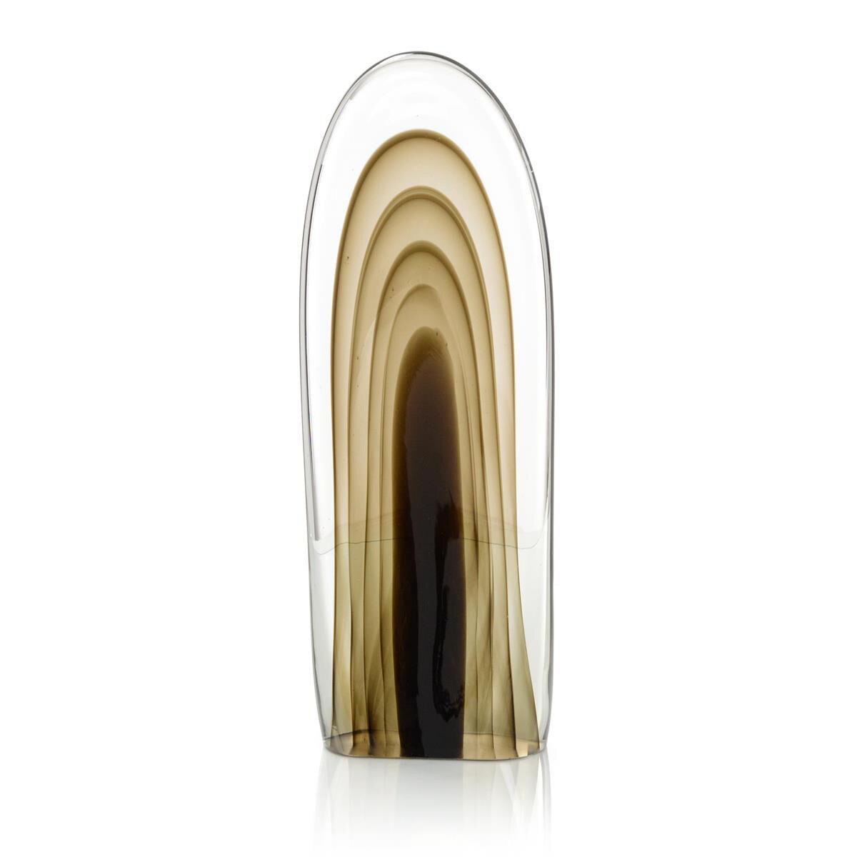 20" Hand-Blown Rippled Brown Glass Sculpture