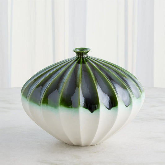 Furrow Emerald Vase - Wide