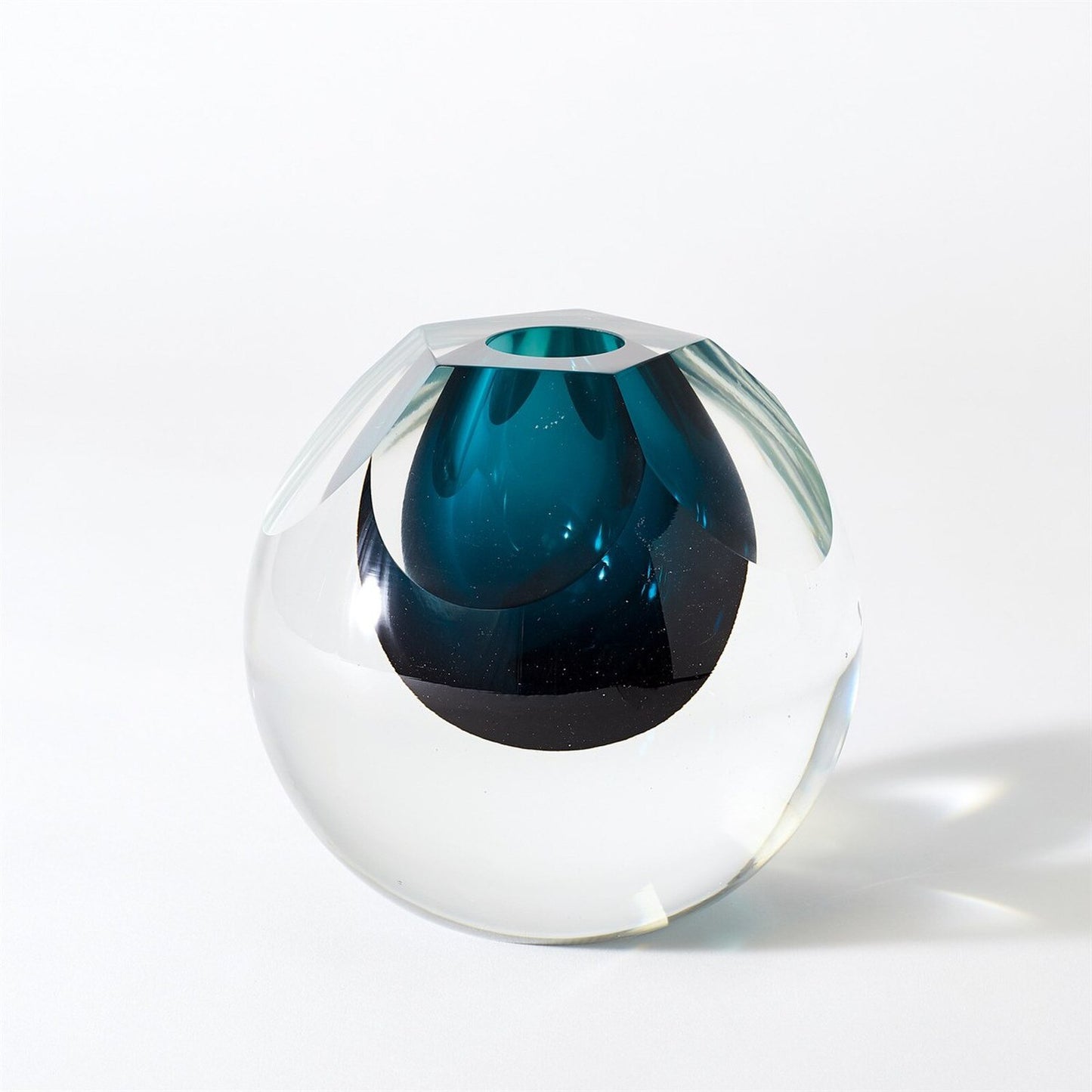 Pentagon Cut Azure Glass Vase