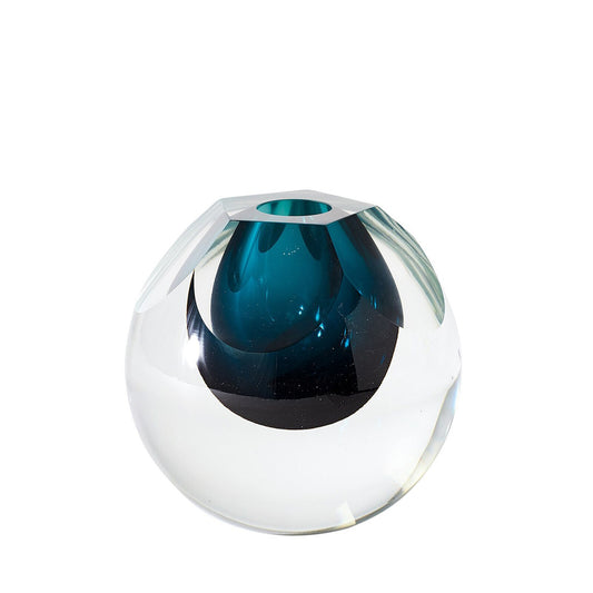 Pentagon Cut Azure Glass Vase