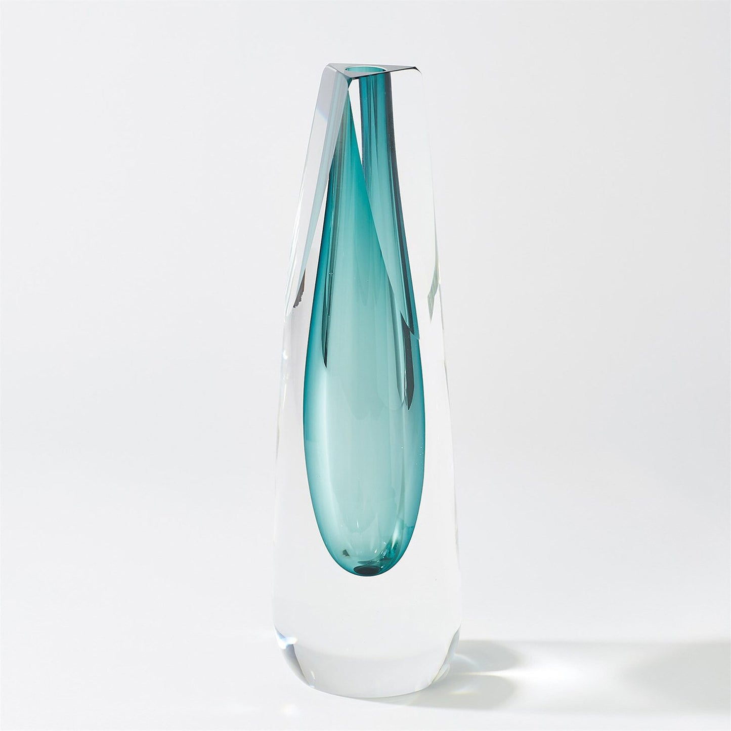 Triangle Cut Azure Glass Vase