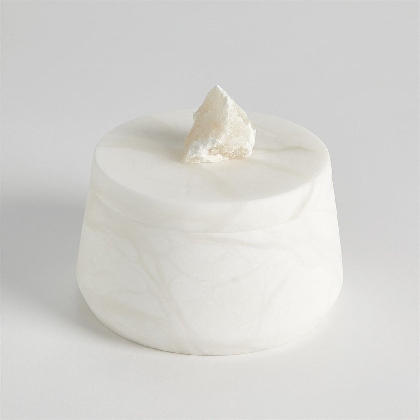 Alabaster Tapered Round Large White Box with Rock Finial