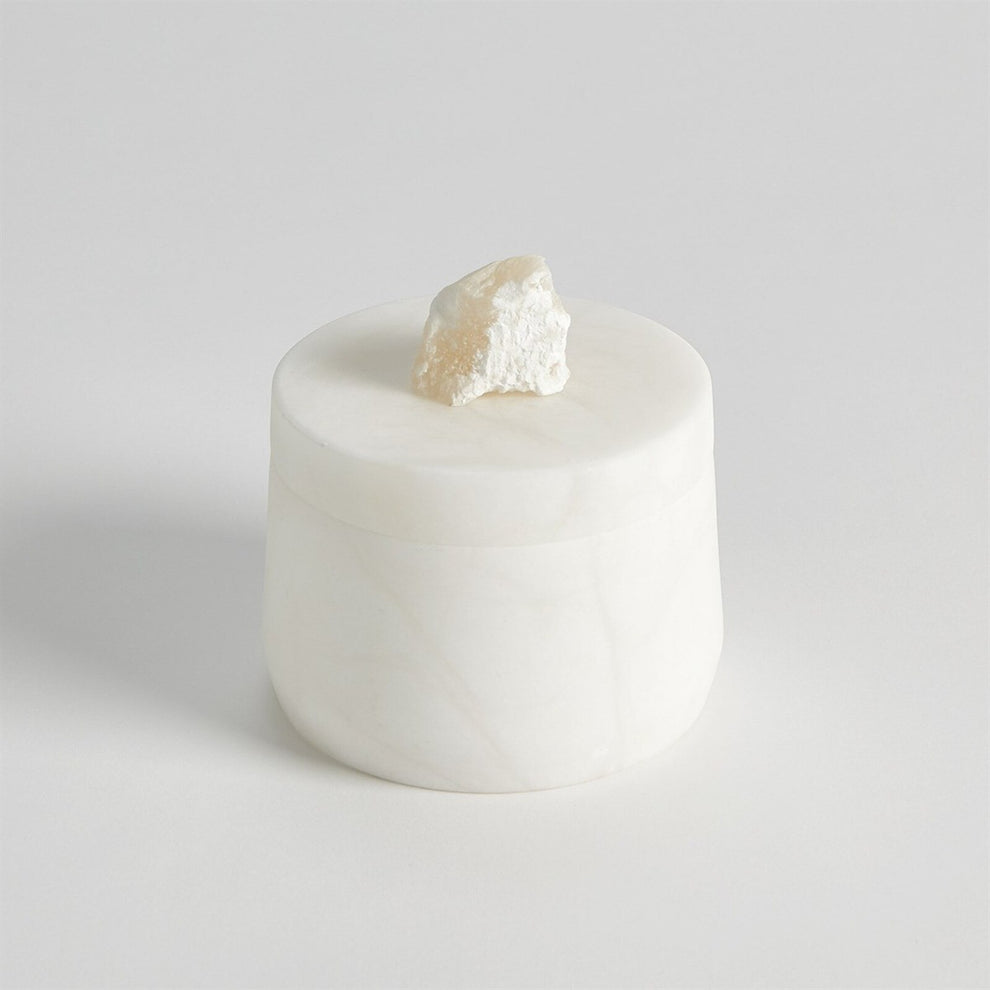 Alabaster Tapered Round Large White Box with Rock Finial – Belleteriors