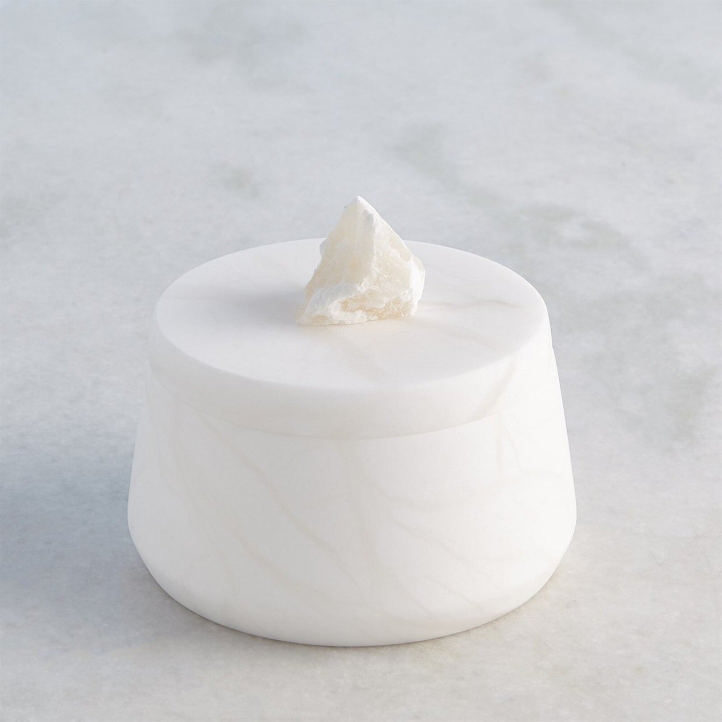 Alabaster Tapered Round Large White Box with Rock Finial