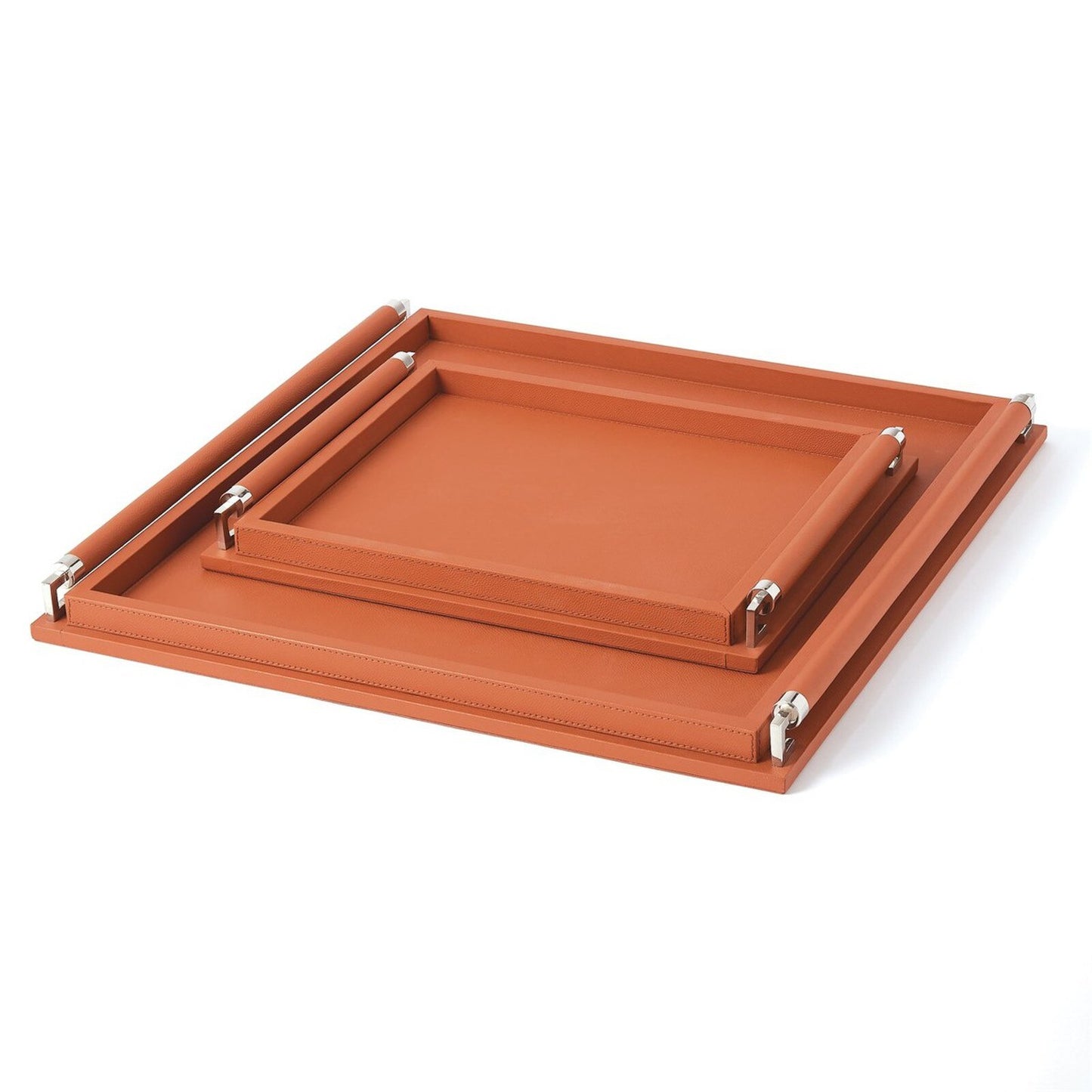 Wrapped Handle Coral Leather Tray - Small