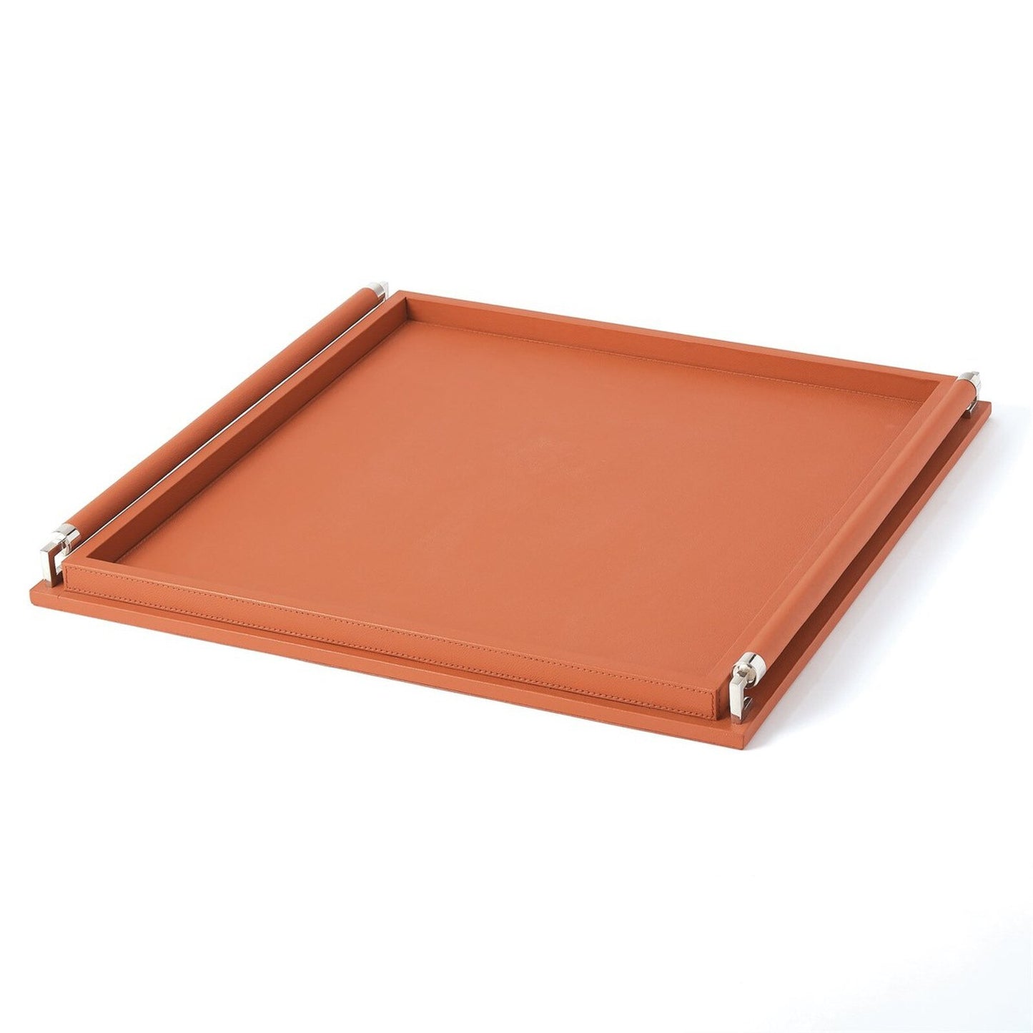 Wrapped Handle Coral Leather Tray - Small