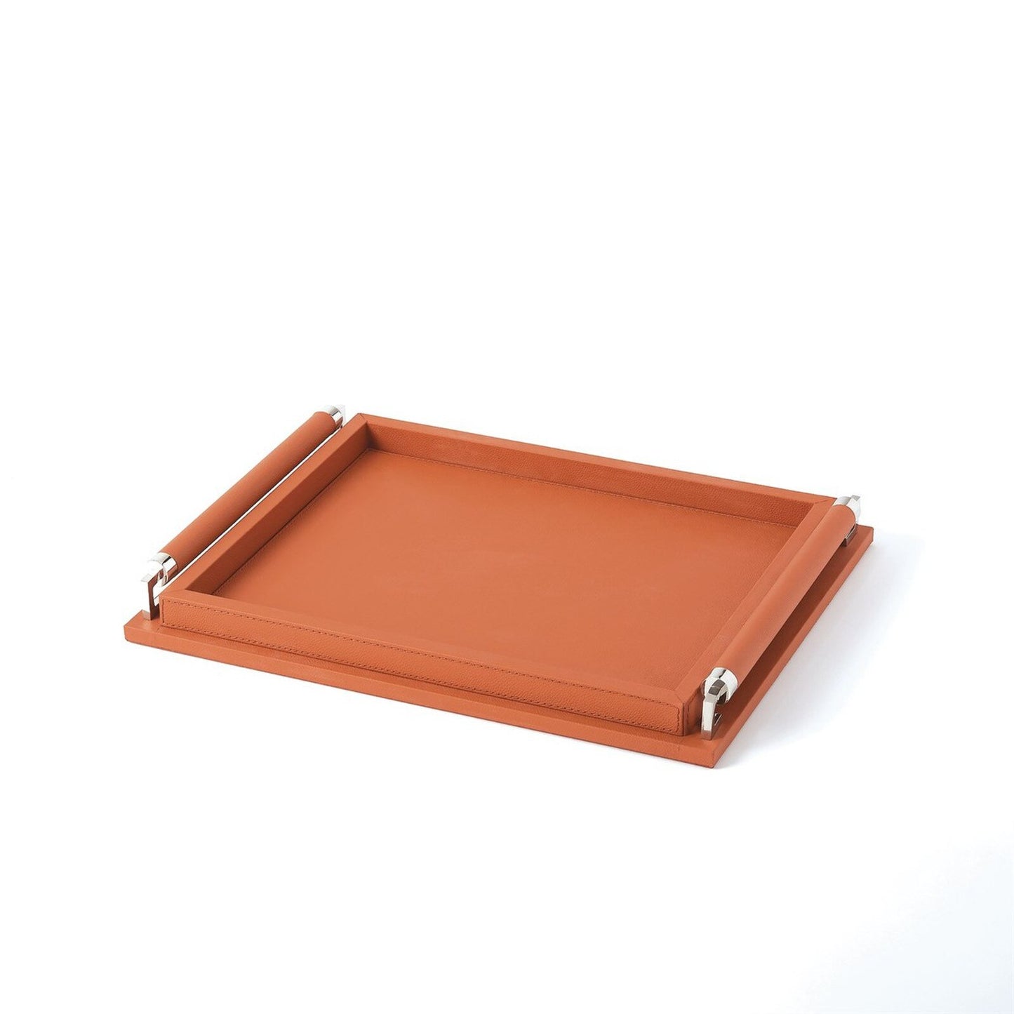 Wrapped Handle Coral Leather Tray - Small