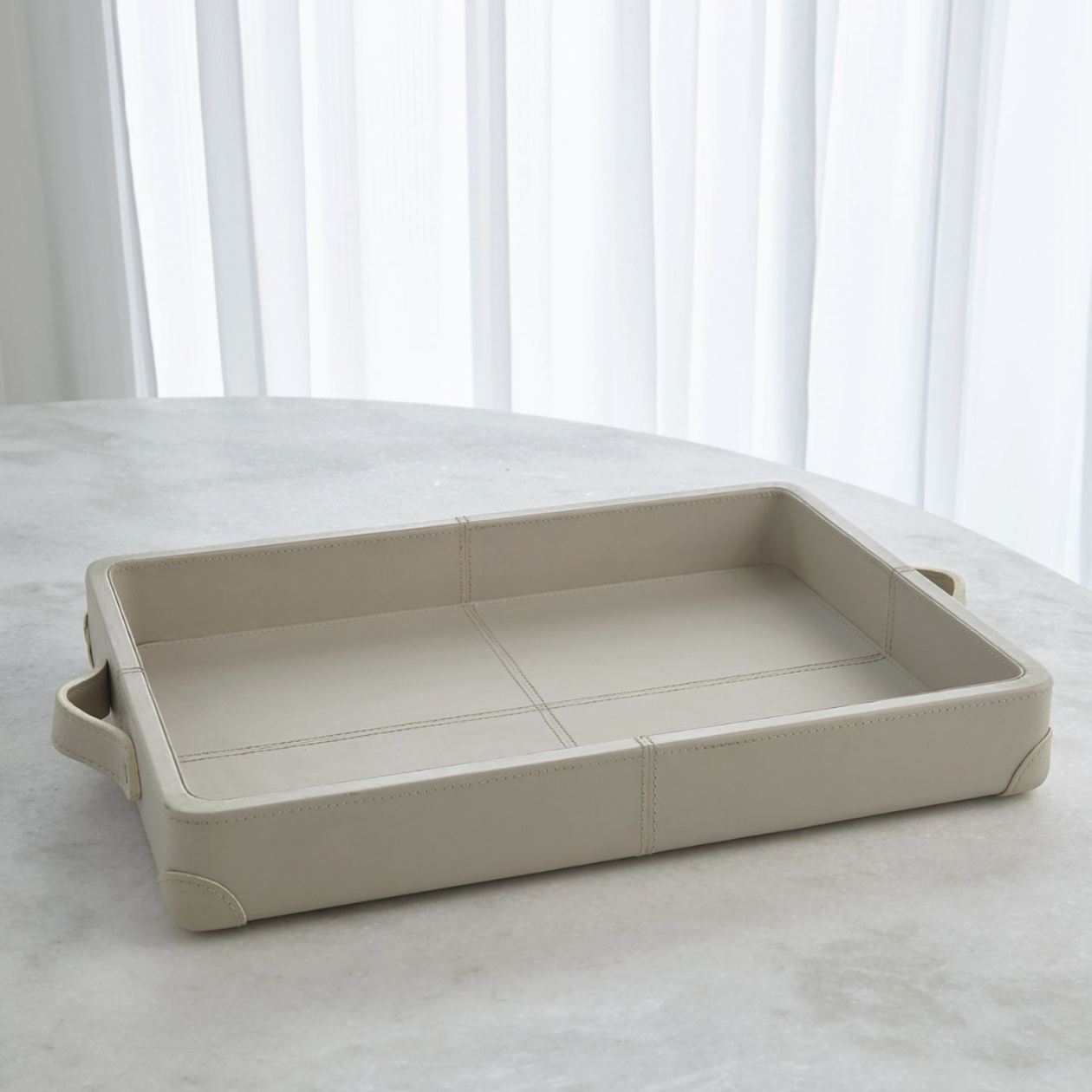 Mist Gray Leather Serving Tray