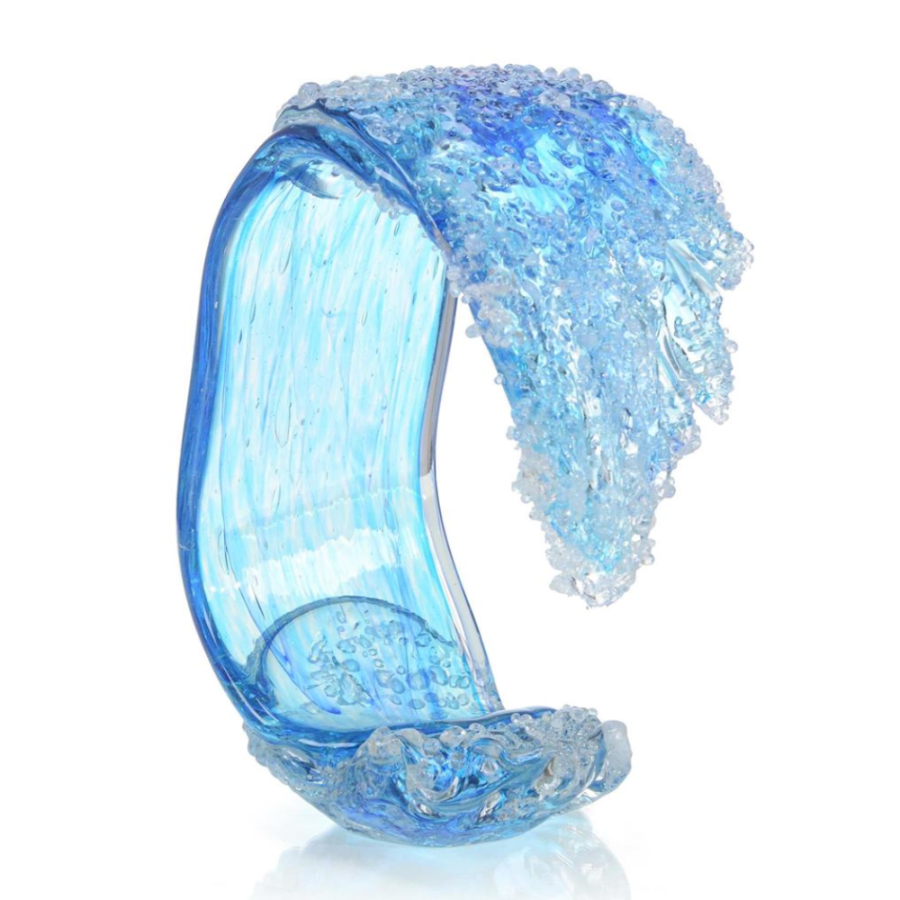 Handblown Ocean Blue Waves Glass Sculpture